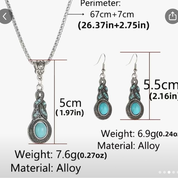 Blue Rhinestone Inlaid Turquoise Drop Earrings Set Original Design - Picture 5 of 5